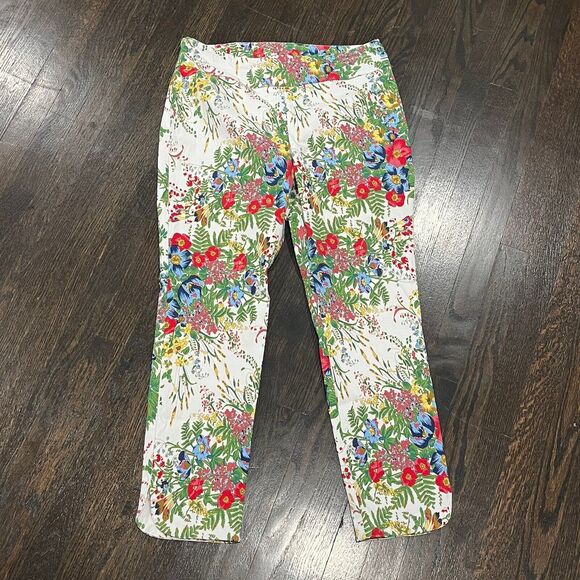 Soft Surroundings Pants Women’s Large White In Bloom Floral Ankle Pull On - Picture 1 of 9